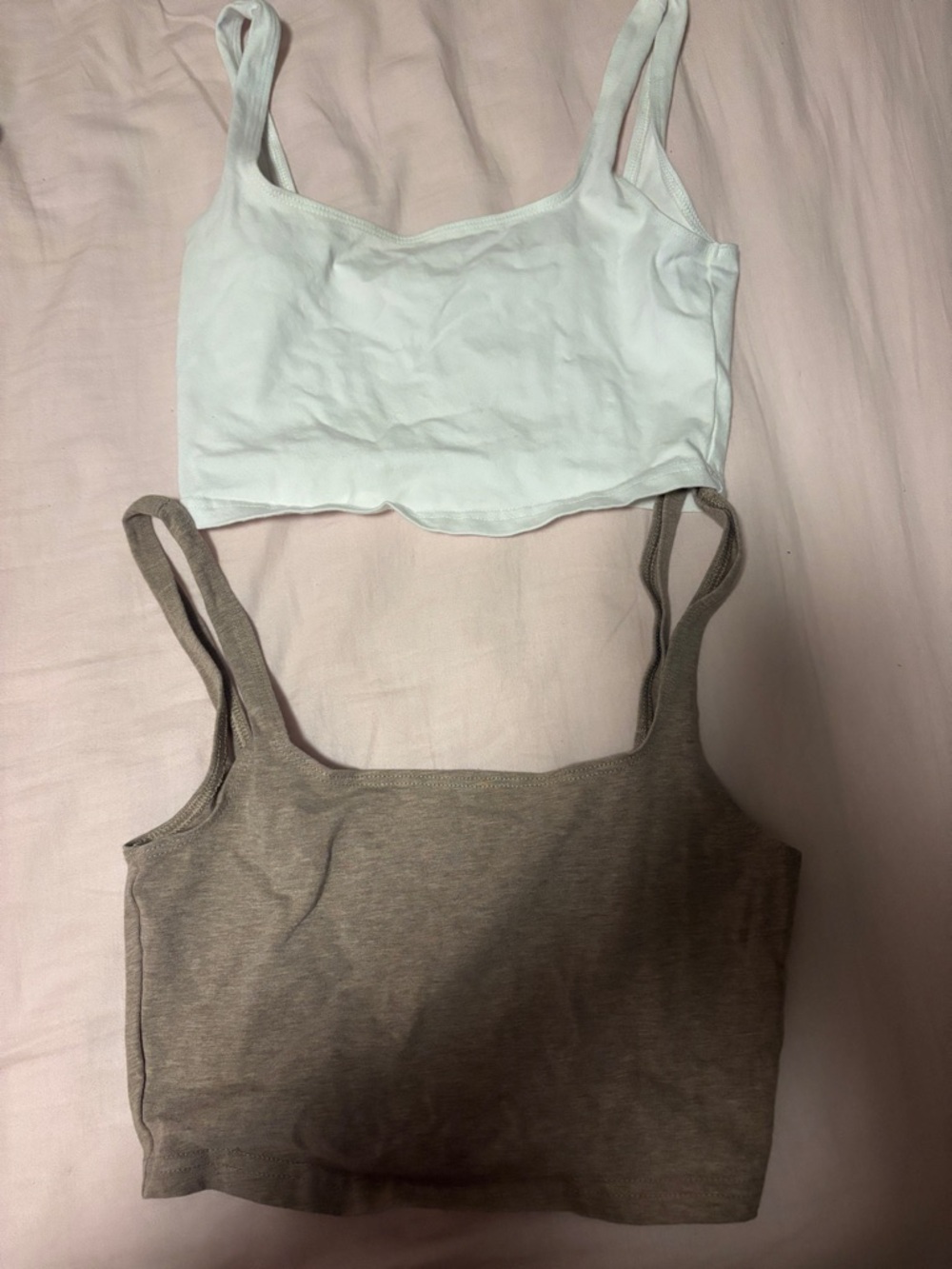 TNA Two-Pack Cropped Tanks in White & Taupe